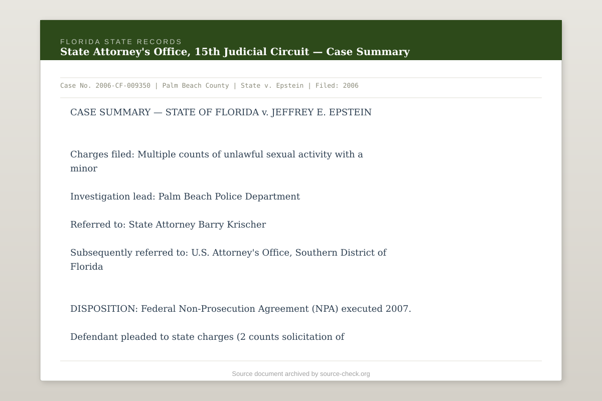 Florida State Attorney records, Epstein case 2006